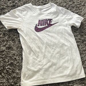 Nike Kids White Tee with Purple Logo